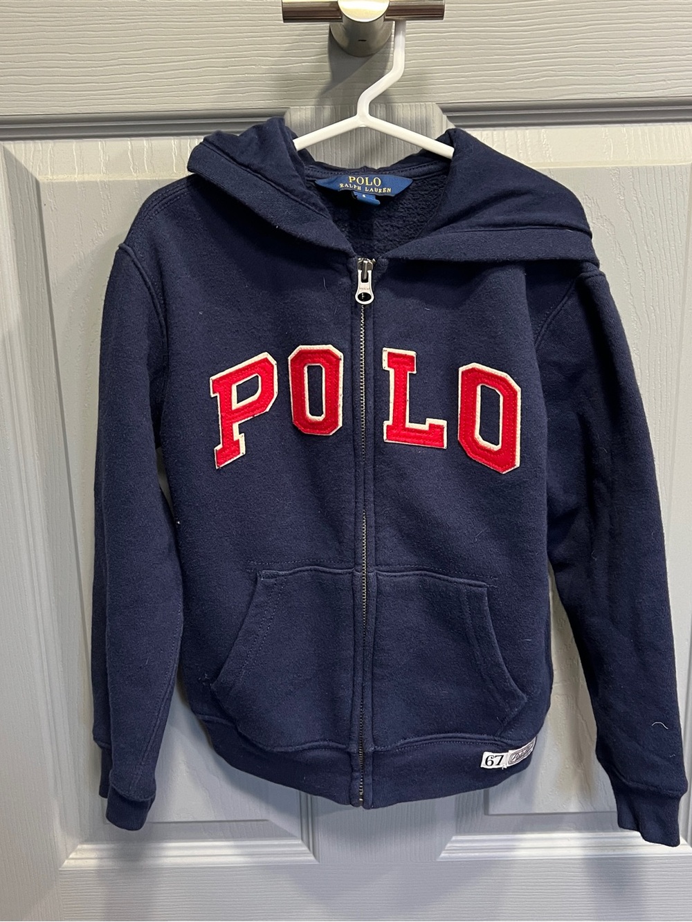 Polo by Ralph Lauren Navy Zip Hoodie with Red Lettering - Kids